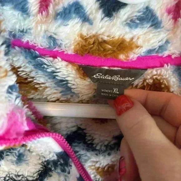Eddie Bauer Aztec Sherpa Faux Fur 1/4 Zip-up Women’s Size XL - Picture 5 of 6